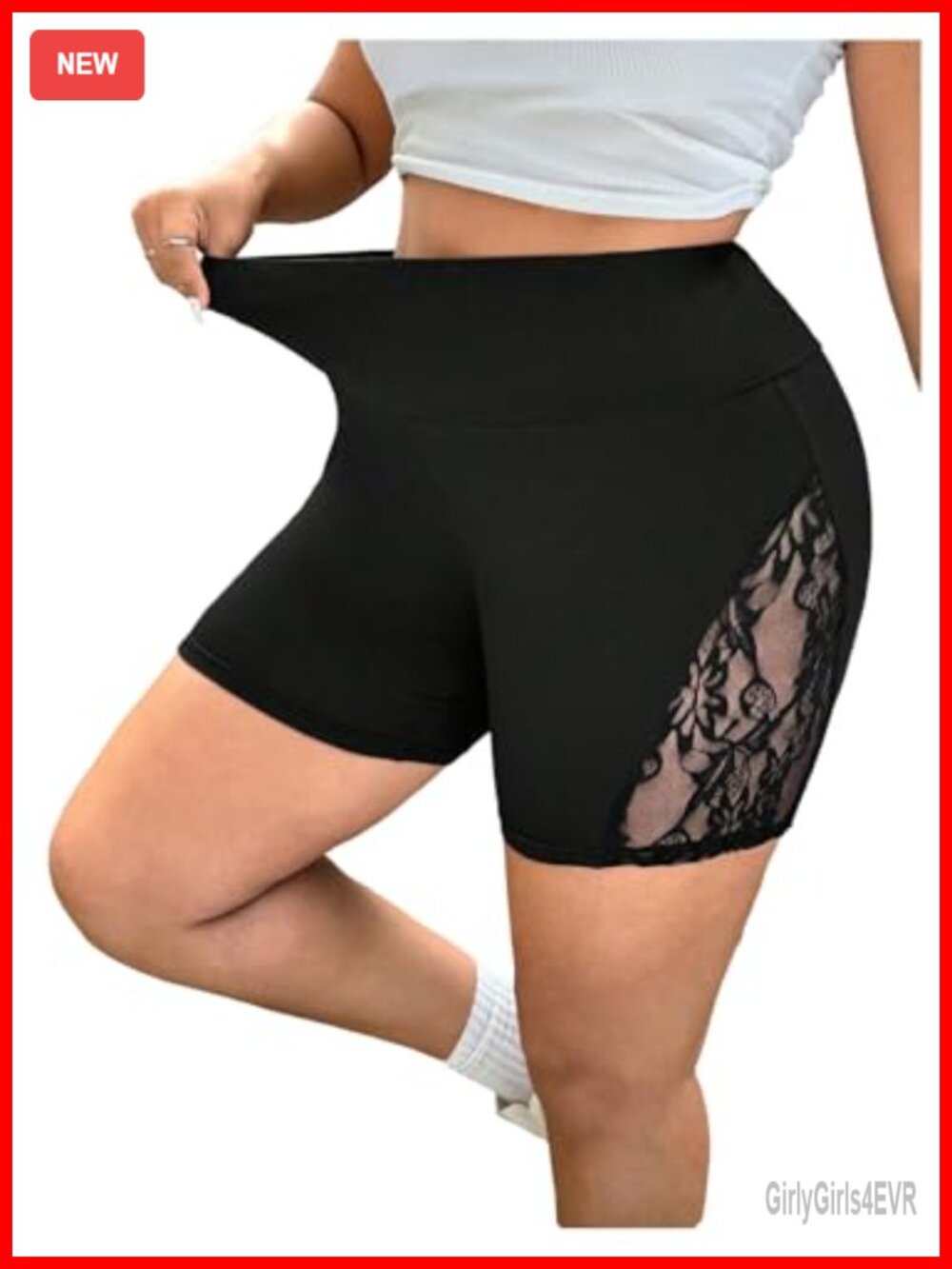 Plus Size Lace Yoga Shorts High Waist Stretchy Skinny Workout Shorts